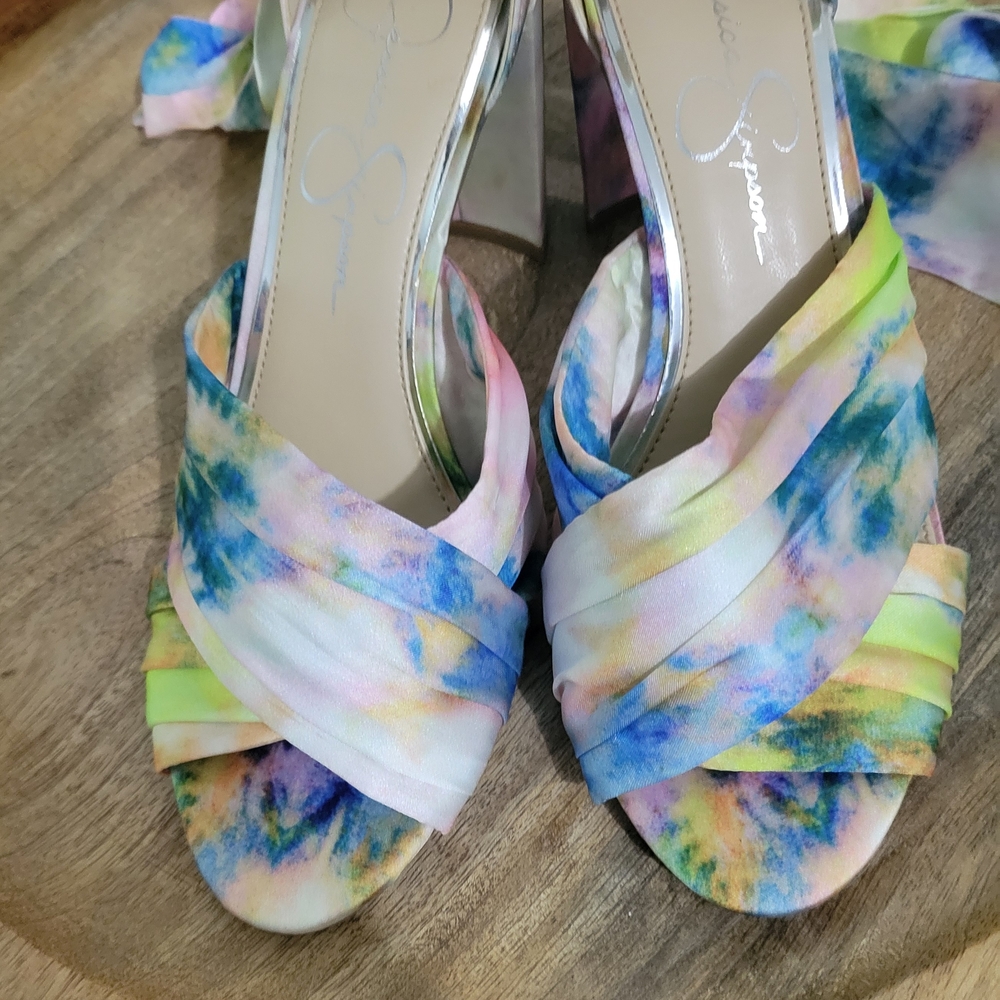 NEW Jessica Simpson Noelene 8 M Watercolor Pastel Color Heels Silky Ankle Strap - Picture 4 of 10